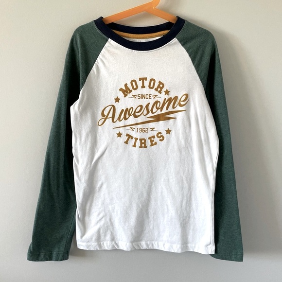Boys Long Sleeve T-Shirt - Raglan Sleeve - Retro Inspired - White, Green, & Navy - Picture 3 of 6